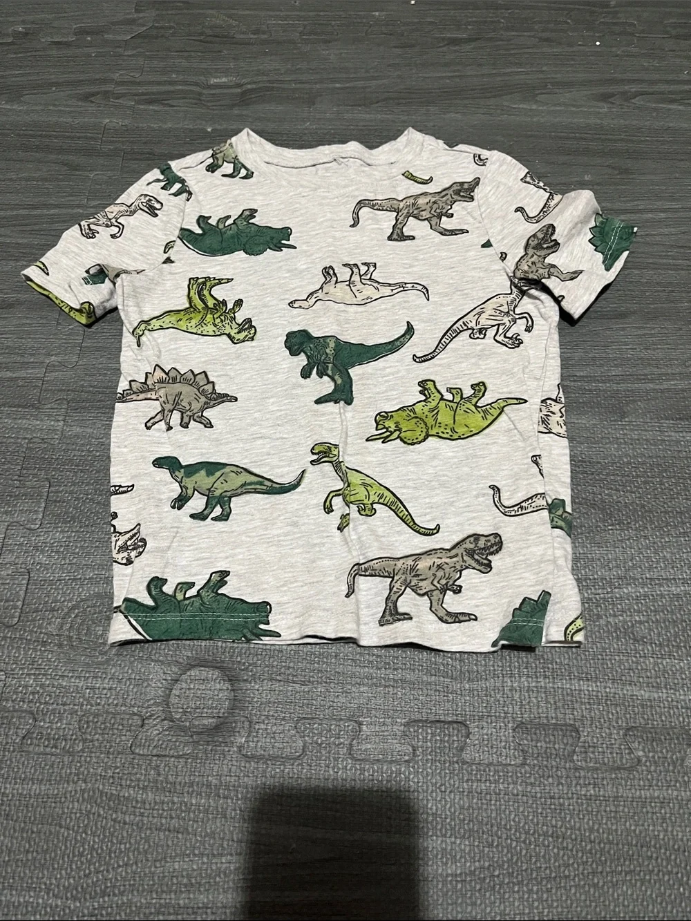 Old Navy Light Gray Tee with Green Dinosaur Prints